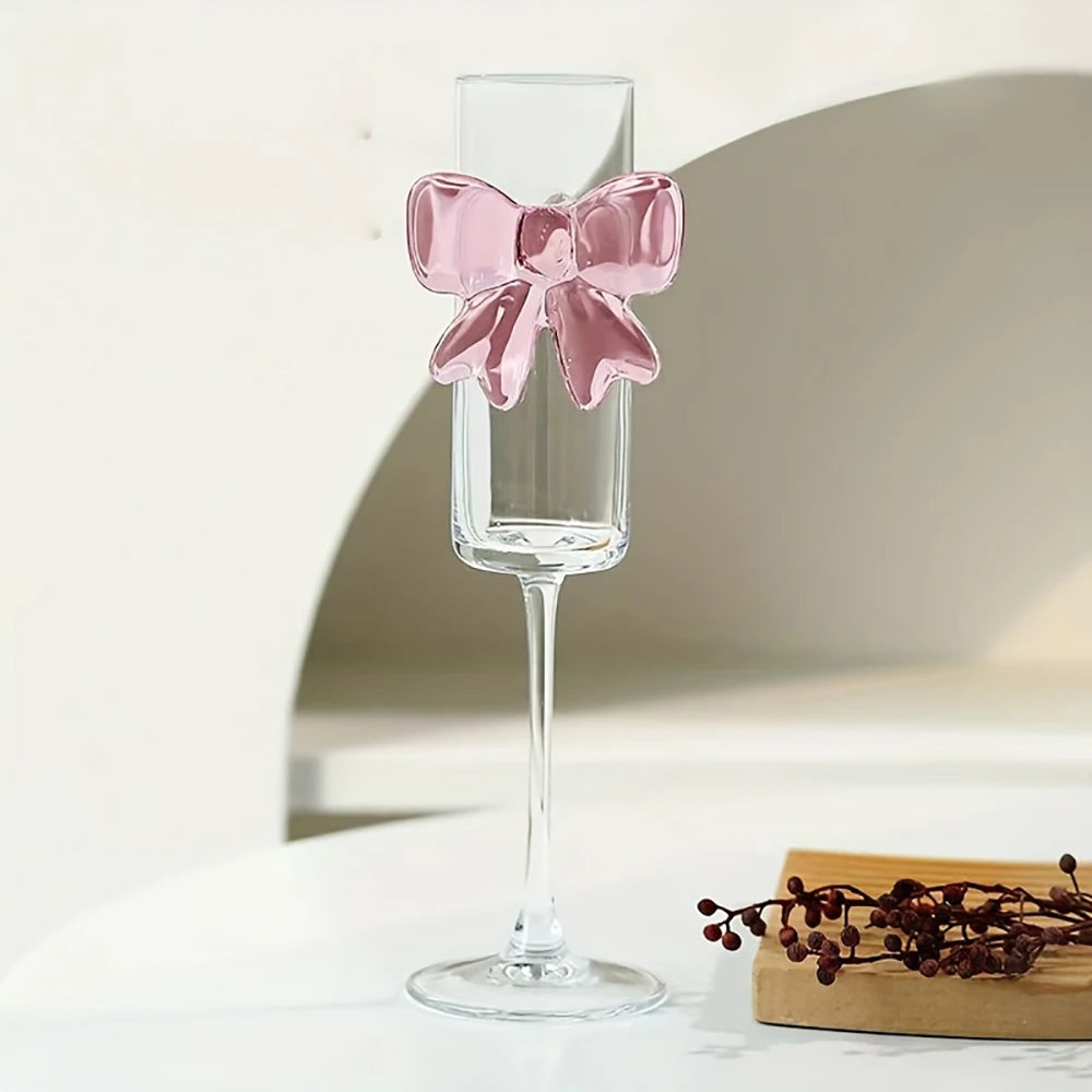 Coquette Glass Cups pink bow champagne tall wine glass sparkling suitable for family dining table outdoor party festival ﻿
