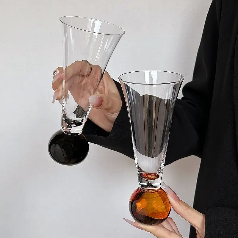 1pcs Creative Ball Base Glass Cup Set Modern Flute-Shaped Cocktail & Champagne Glasses for Bar & Home Decor