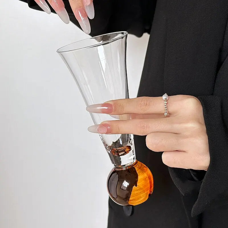1pcs Creative Ball Base Glass Cup Set Modern Flute-Shaped Cocktail & Champagne Glasses for Bar & Home Decor