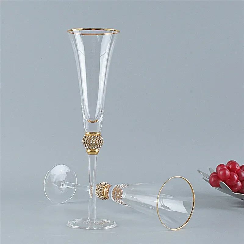 2Pcs/set  Phnom Penh Champagne Glasses Inlaid Diamond Wine Glass Weddeing Party Crystal Goblet Cocktail Glass Drinkware Gifts